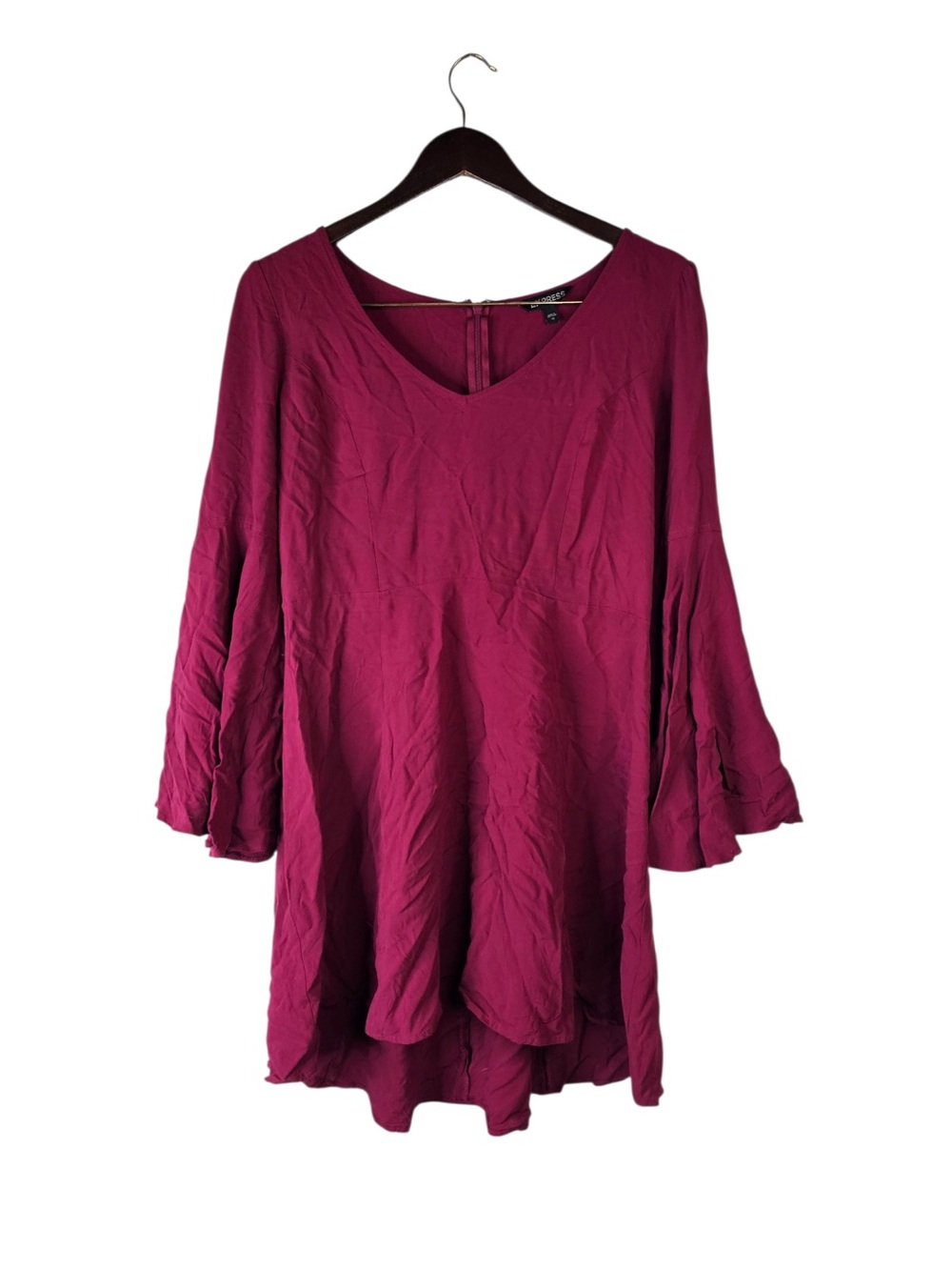 Express Women's Maroon Burgundy Long Bell Sleeve V-Neck Mini Dress Size 10